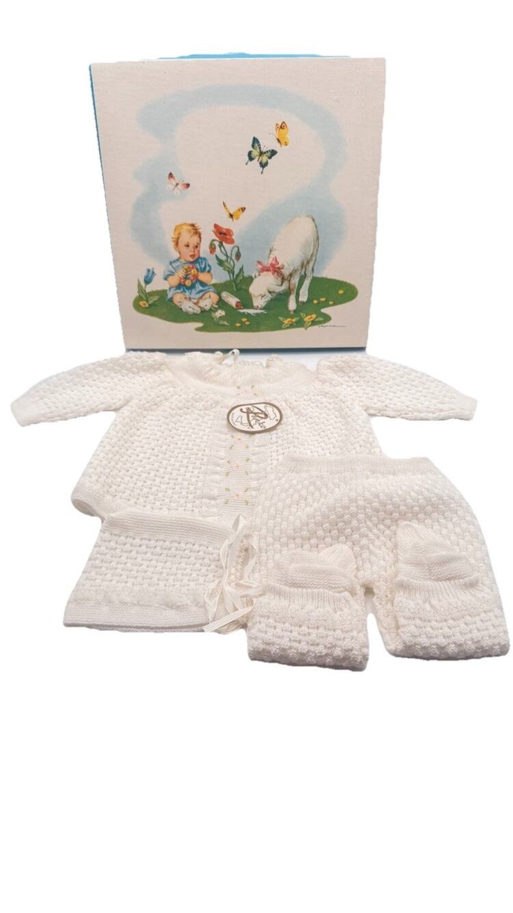 Vintage Renzo Baby 3 Piece Sweater Set Set 0-6 Months White Floral With Box